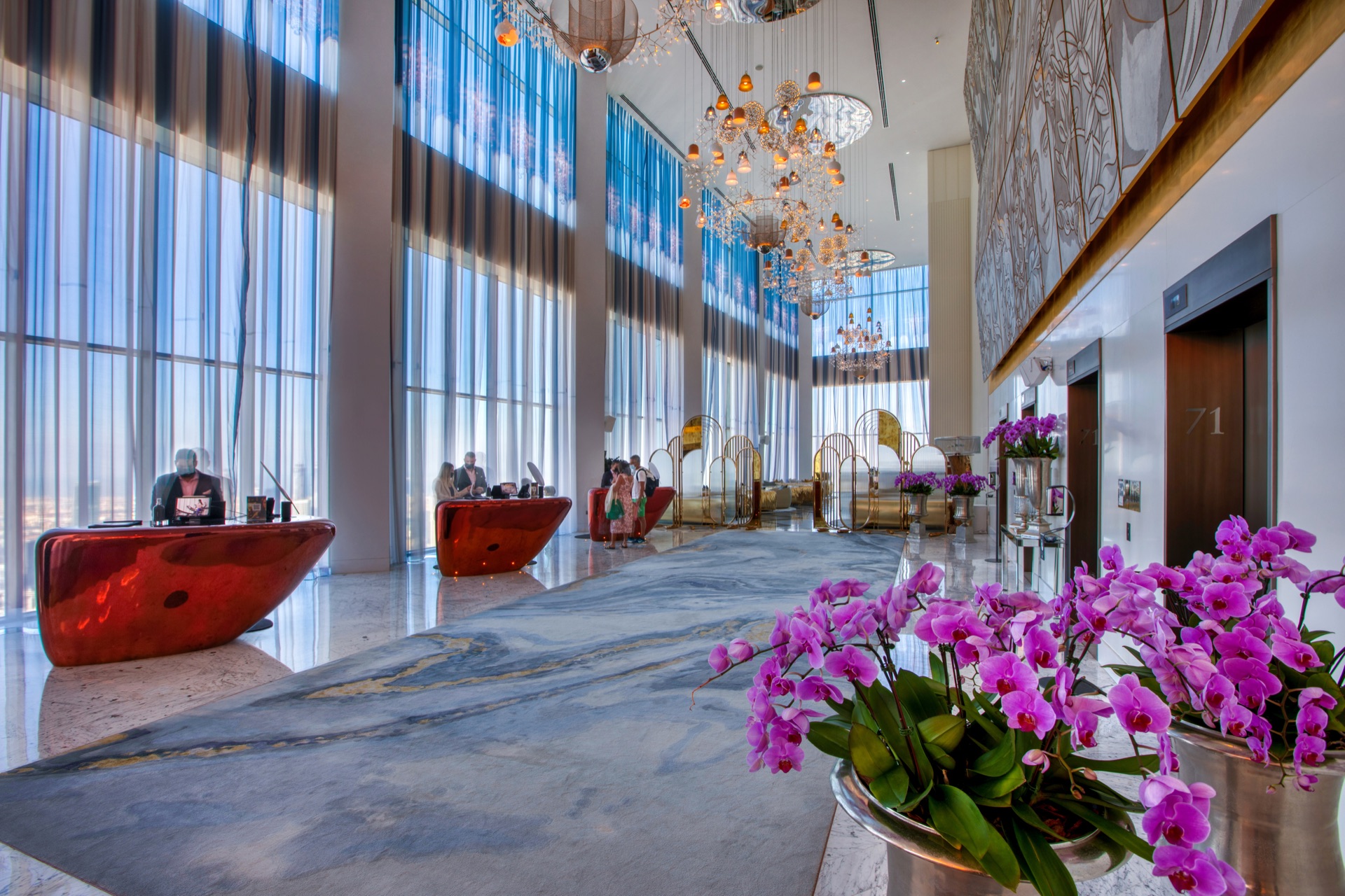 SLS Dubai hotel lobby with Lutron lighting and shading control